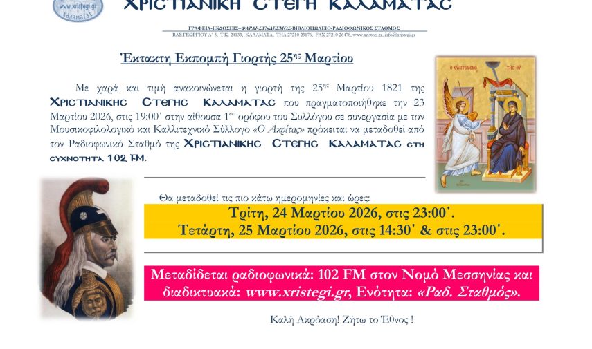 Ανακοίνωση μετάδοσης από τον ΡΣ της ΧριΣτέ